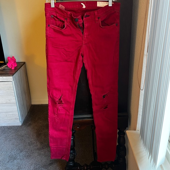 Rag & Bone Red Distressed Denim - Picture 1 of 5